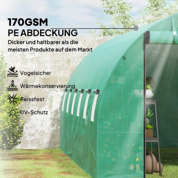 Rootz Poly Tunnel Greenhouse - Walk -In Tent - Growing House - Expand Cultivation Season - 600cm x 300 cm x 197 cm