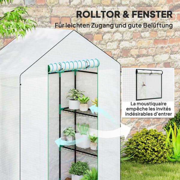 Rootz walk -in växthus med hyllor - Mini -Greenhouse - UV -resistent - Optimal ventilation - 143L x 74B x 190H cm