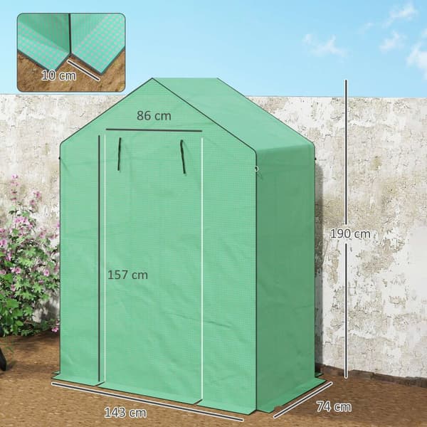 Rootz walk -in växthus med hyllor - Mini -Greenhouse - UV -resistent - Optimal temperaturkontroll - 143L x 74B x 190H cm