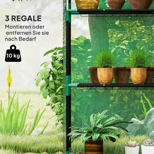 Rootz walk -in växthus med hyllor - Mini -Greenhouse - UV -resistent - Optimal temperaturkontroll - 143L x 74B x 190H cm
