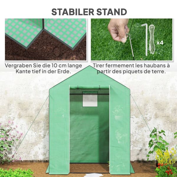 Rootz walk -in växthus med hyllor - Mini -Greenhouse - UV -resistent - Optimal temperaturkontroll - 143L x 74B x 190H cm