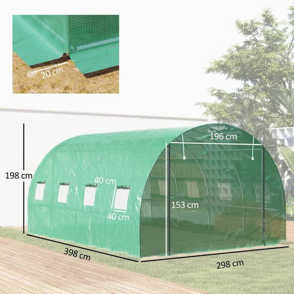 Rootz Walk -in Greenhouse - Poly -tunneli - Kasviteltta - Laajennus kasvukausi - 398 cm x 298cm x 198cm
