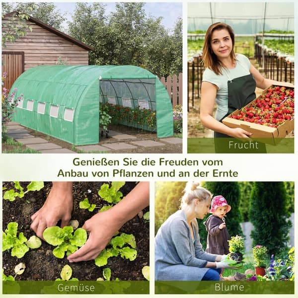 Kasvihuone, Polytunnel, 6x3x2m, Vihreä