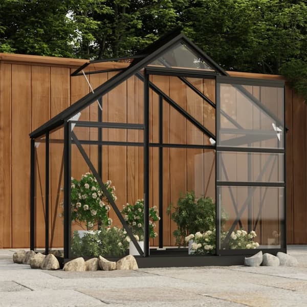 Glasväxthus antracit 155x103x191 cm aluminium