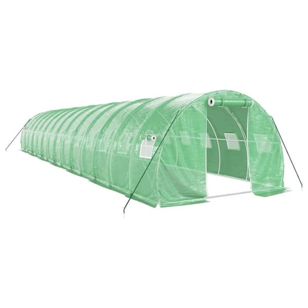 Växthus med stålram grön 42 m² 14x3x2 m