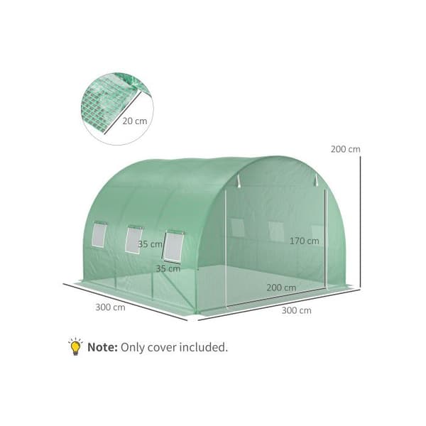 Outsunny Ersättningsduk för tunnelväxthus 9m2, duk 3L x 3B x 2H m PE UV vattentät 6 fönster