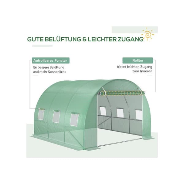 Outsunny Ersättningsduk för tunnelväxthus 9m2, duk 3L x 3B x 2H m PE UV vattentät 6 fönster