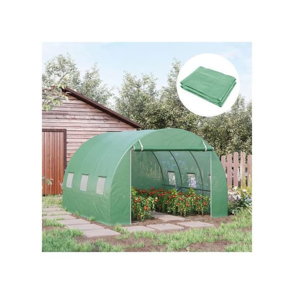 Outsunny Ersättningsduk för tunnelväxthus 9m2, duk 3L x 3B x 2H m PE UV vattentät 6 fönster
