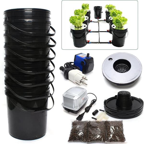 Djupvattenkultur Hydroponiskt Odlingssystem, 6 Hinkar, Justerbar Luftpump,svart