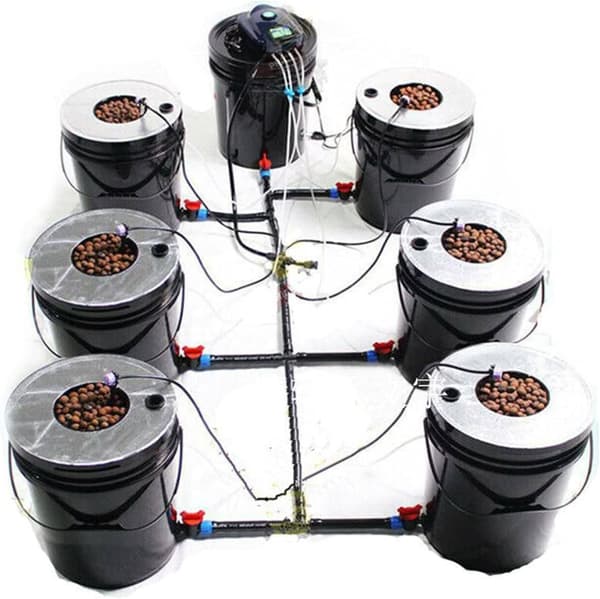Djupvattenkultur Hydroponiskt Odlingssystem, 6 Hinkar, Justerbar Luftpump,svart