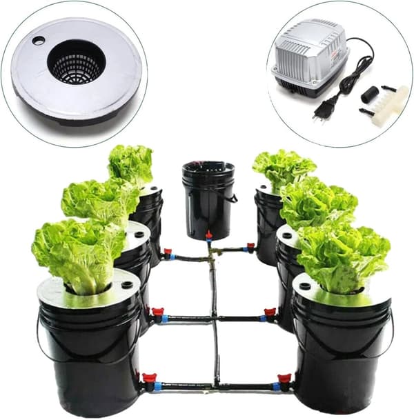 Djupvattenkultur Hydroponiskt Odlingssystem, 6 Hinkar, Justerbar Luftpump,svart