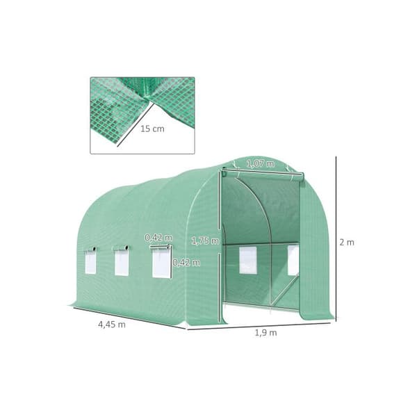 Outsunny växthus i plastfolie med fönster för tomater 445x190x200cm