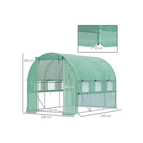Outsunny Växthus i plastfilm 2.95x2x2m Tunnel med 6 UV-skyddade fönster