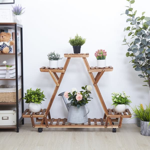Plantehylde, Trekantet Design, Carboniseret Træ, Guld