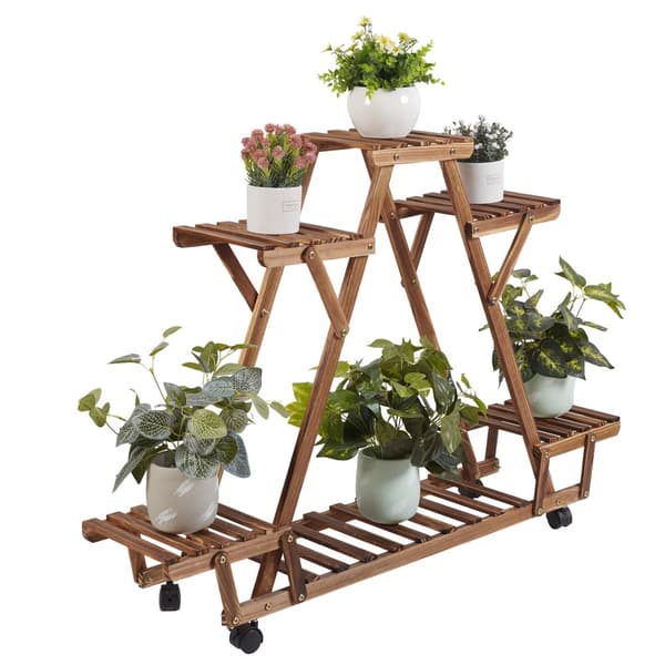 Plantehylde, Trekantet Design, Carboniseret Træ, Guld