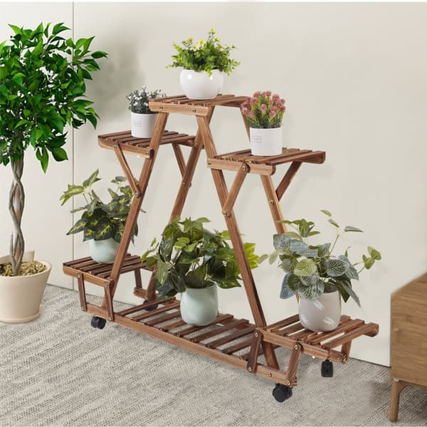 Plantehylde, Trekantet Design, Carboniseret Træ, Guld