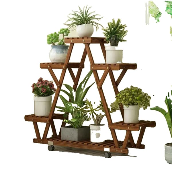 Plantehylde, Trekantet Design, Carboniseret Træ, Guld