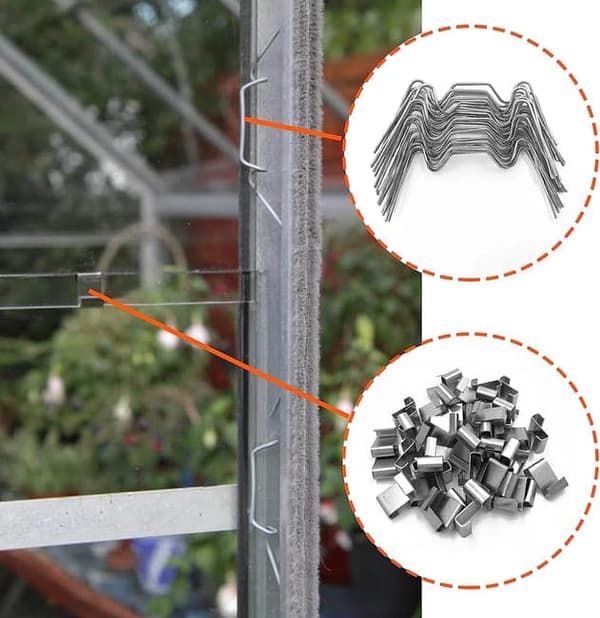 Lollanda Växthusglasfästen i 304 rostfritt stål, W och Z-typ clips, hållbara, enkla att montera för glas och täckmaterial