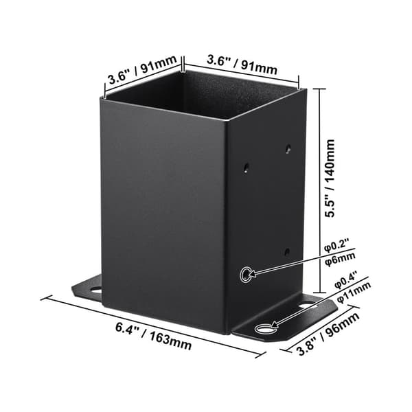 Post Base, Pulverlakeret, Mat Sort, 4x4 4stk