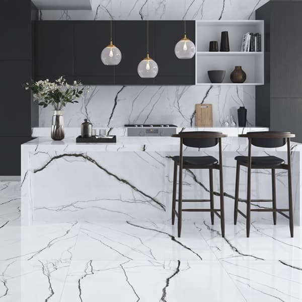 Magnifica Marquina Blanco vägg och golv kakel glans 60x120 imitation marmor vit