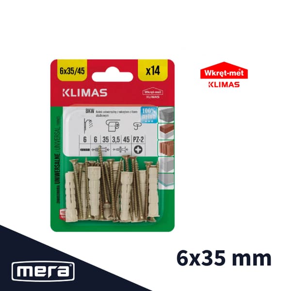 Skruemonterede universalpropper 6x35 med forsænket hovedskrue pz 3,5x45 14 stk.