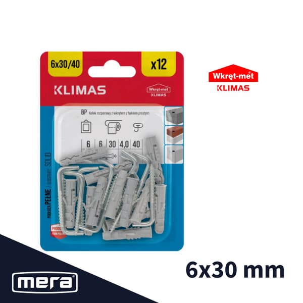 Skruvmätta expansionspluggar med rak krok 6x30 12 st.