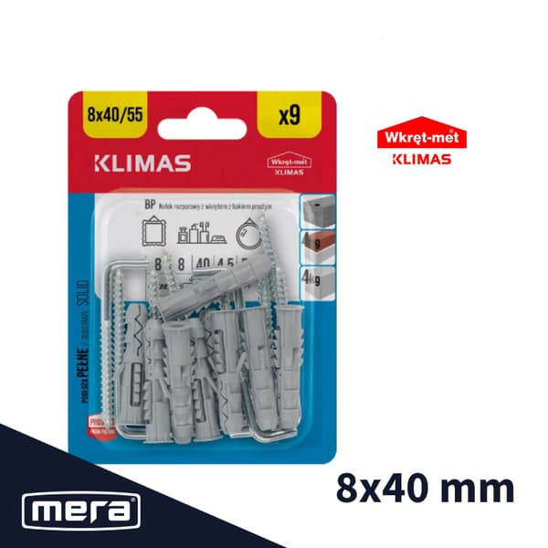 Skruvmätta expansionspluggar med rak krok 8x40 9 st.