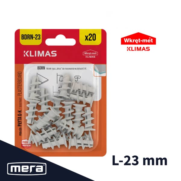 Skrue-met driva nylon dyvler til GK plader 23mm 20 stk.
