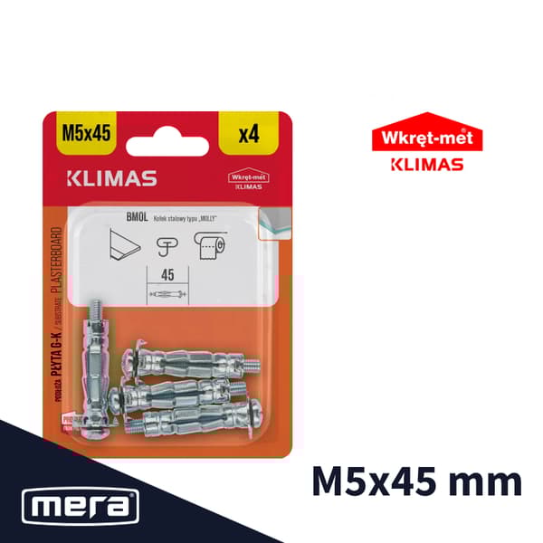 Skrue-met molly stål dyvler M5 x 45 4 stk.