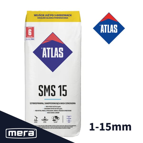 Atlas SMS 15 snabbverkande självnivellerande spackel 1-15 mm 25 kg