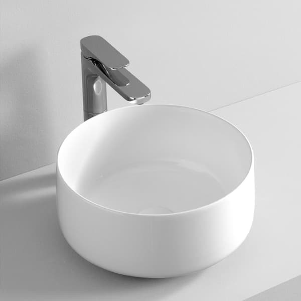 Bordvask 35 cm rund, blank, hvid.