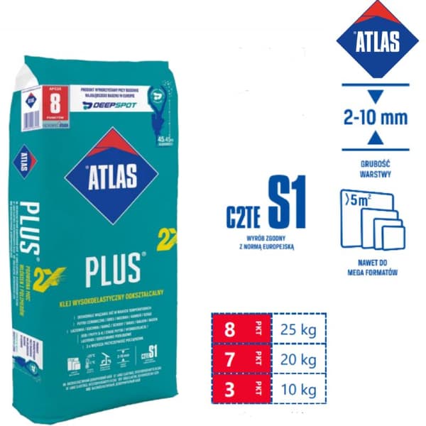 Atlas PLUS mycket elastiskt deformerbart lim 2-10 mm, C2TE S1 25kg
