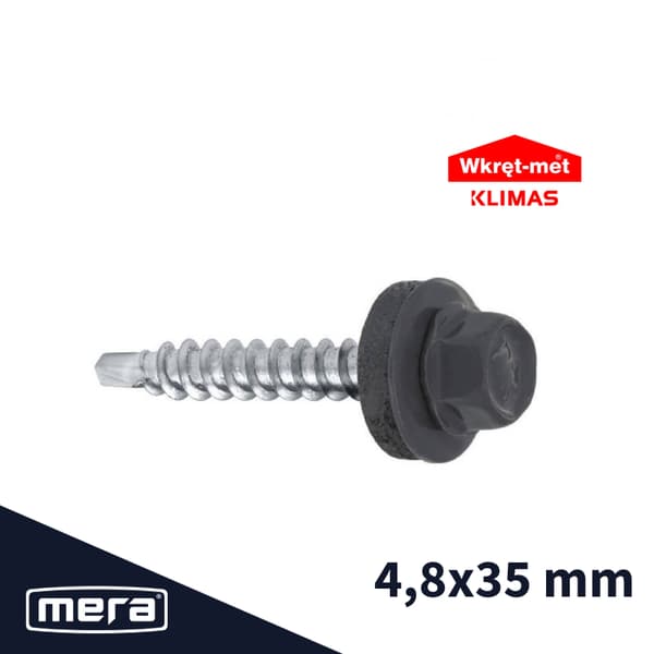 Wkręt-met selvborende bondeskruer med EPDM skive til plade til træ 4,8x35 RAL 7024 250 stk.