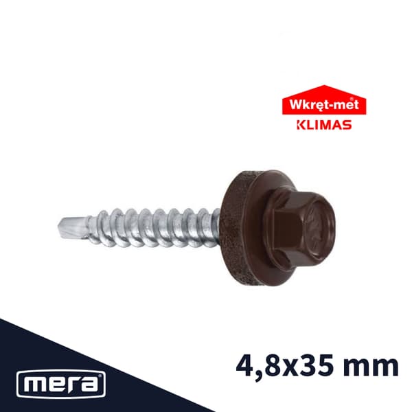 Wkręt-met selvborende bondeskruer med EPDM skive til plade til træ 4,8x35 RAL 8017 250 stk.
