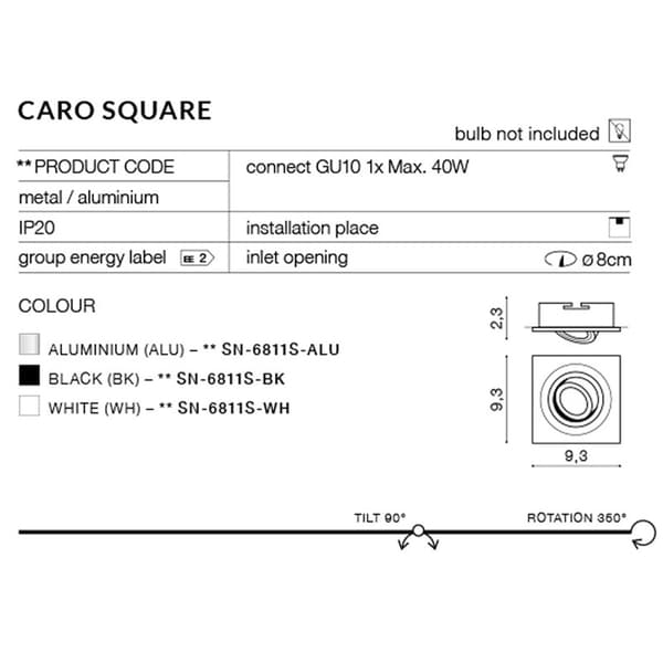 Caro S indbygget lys, sort, AZzardo
