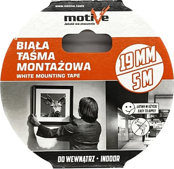MONTERINGSTEJP vitt skum 19mm x 5m Motive 020 178