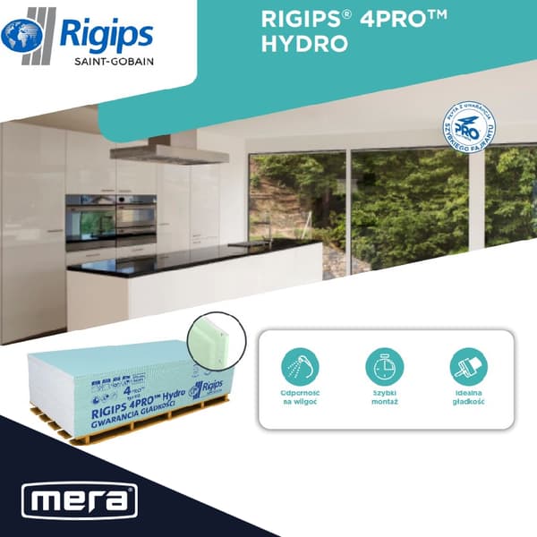 Rigips 4 PRO typ H2 impregnerad gipsskiva (GKBI) 1200x2600x12,5mm