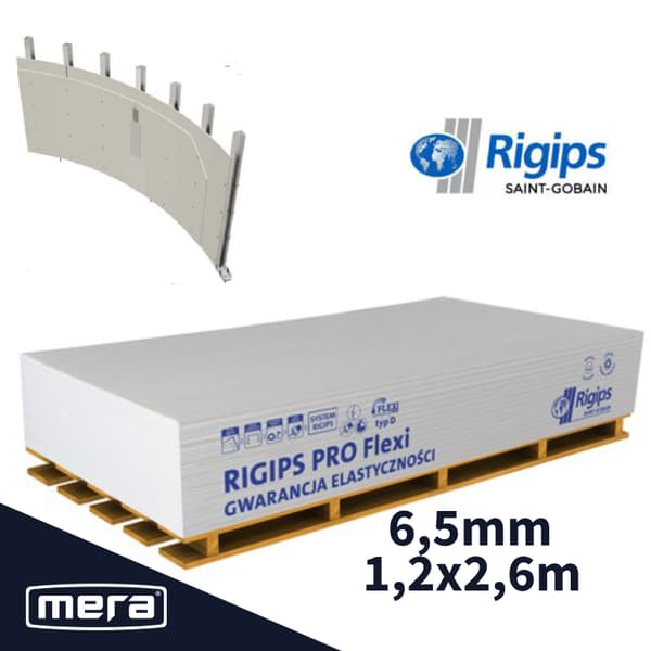 Rigips PRO Flexi bockande gipsskiva typ A (GKB) 1200x2600x6,5mm