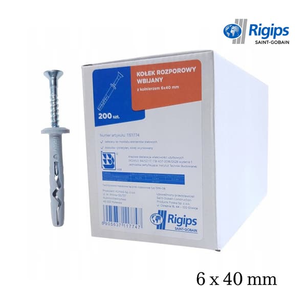 RIGIPS hammer-in pin med hætte 6x40mm 200stk