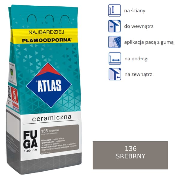 ATLAS CERAMIC GROUT - 136 silver 5kg