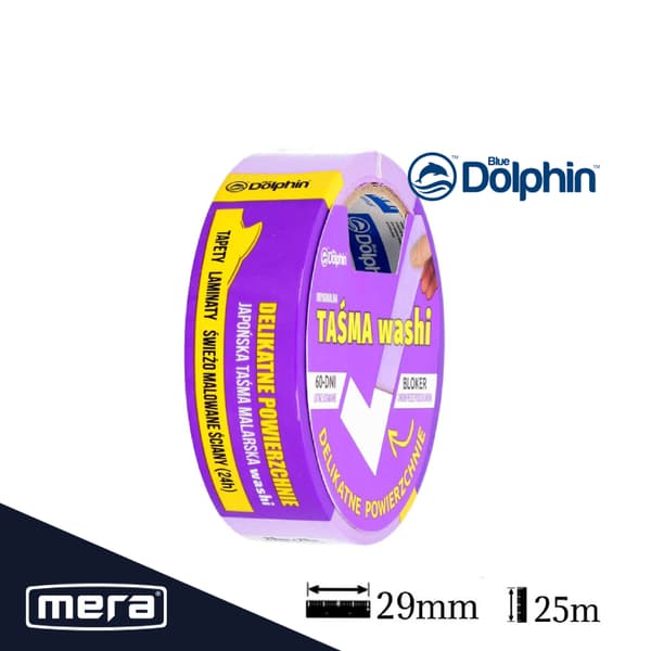 Sininen Dolphin Washi -teippi herkille pinnoille 29 mm x 25 m