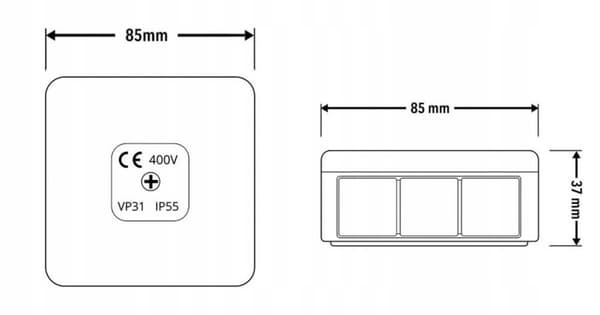 VP-31 Dosa n/t 85x85x37mm IP55 400V tom svart