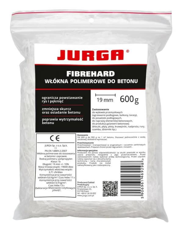 JURGA Fibrehard hårde polymerfibre til beton 19 mm 600 g