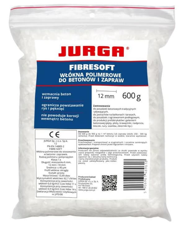 JURGA Fibresoft pehmeät polymeerikuidut betonille 12 mm 600 g