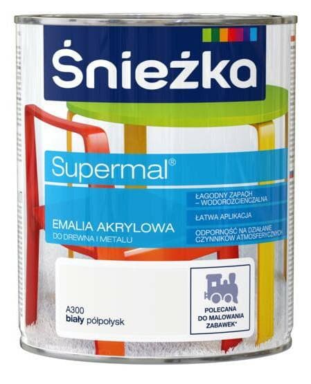 Supermal akryl emalje til træ og metal A300 hvid halvblank 0,8 l