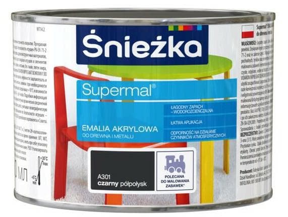 Supermal akryyliemali puulle ja metallille A301 musta puolikiiltävä 0,4 l