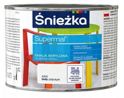 Supermal akryyliemali puulle ja metallille A300 valkoinen puolikiiltävä 0,4 l