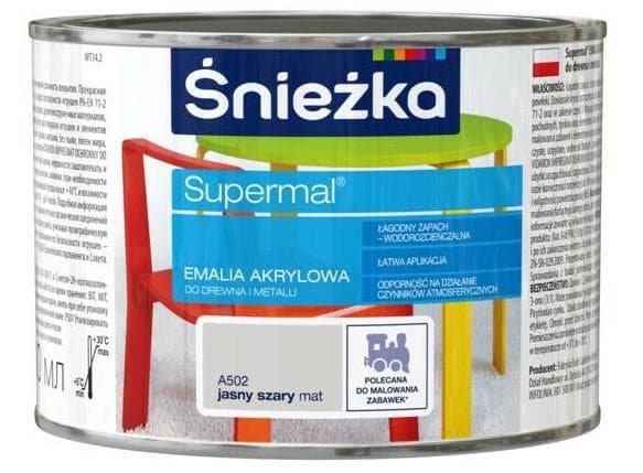 Supermal akryyliemali puulle ja metallille A502 vaaleanharmaa matta 0,4 l