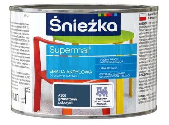 Supermal akryyliemali puulle ja metallille A306 tummansininen puolikiiltävä 0,4 l