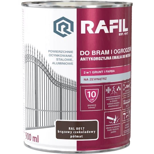 RAFIL Maali porteille ja aidoille, suklaanruskea, puolihimmeä RAL8017 0,9 l